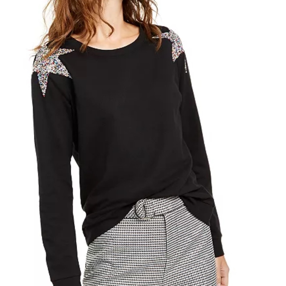 INC International Concepts Sweater Diamond Star Bling Shoulders! Large